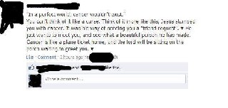 Jesus gives you cancer because he loves you