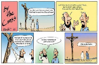 by the cross